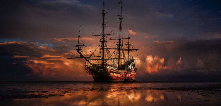 ship and sunset