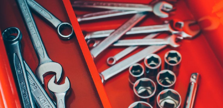 wrenches in a red toolbox