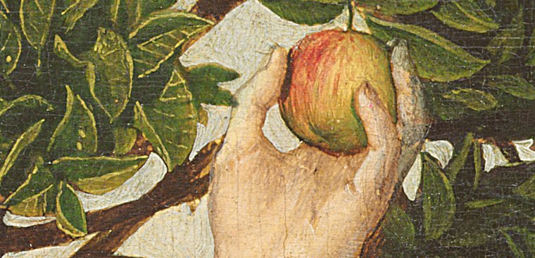 eve picking the apple painting