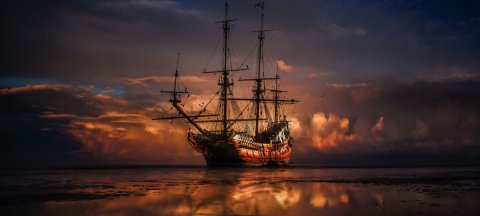 ship and sunset