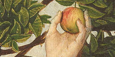 eve picking the apple painting