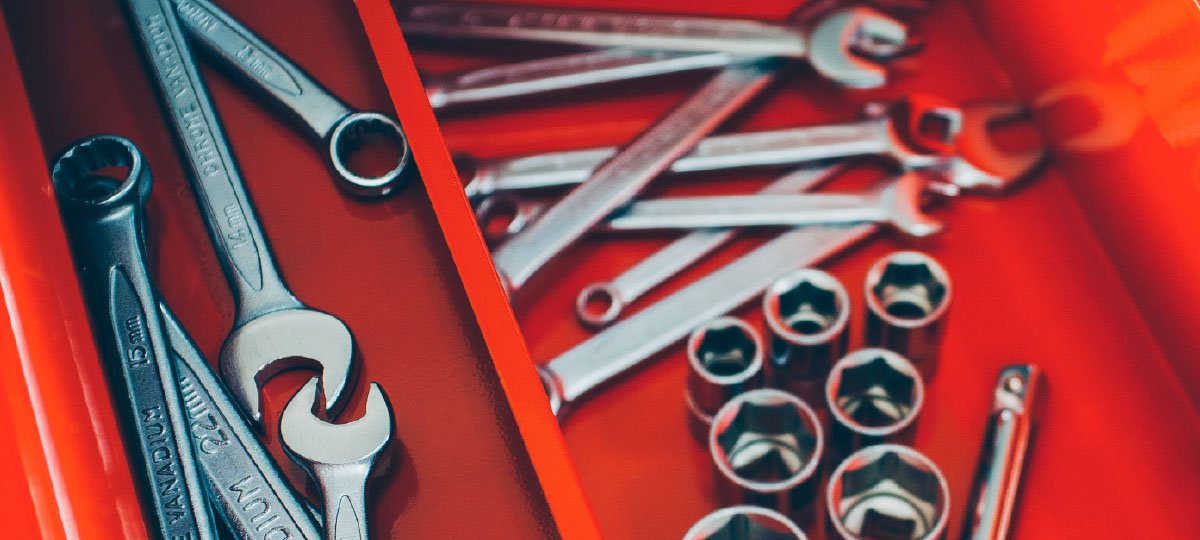 wrenches in a red toolbox